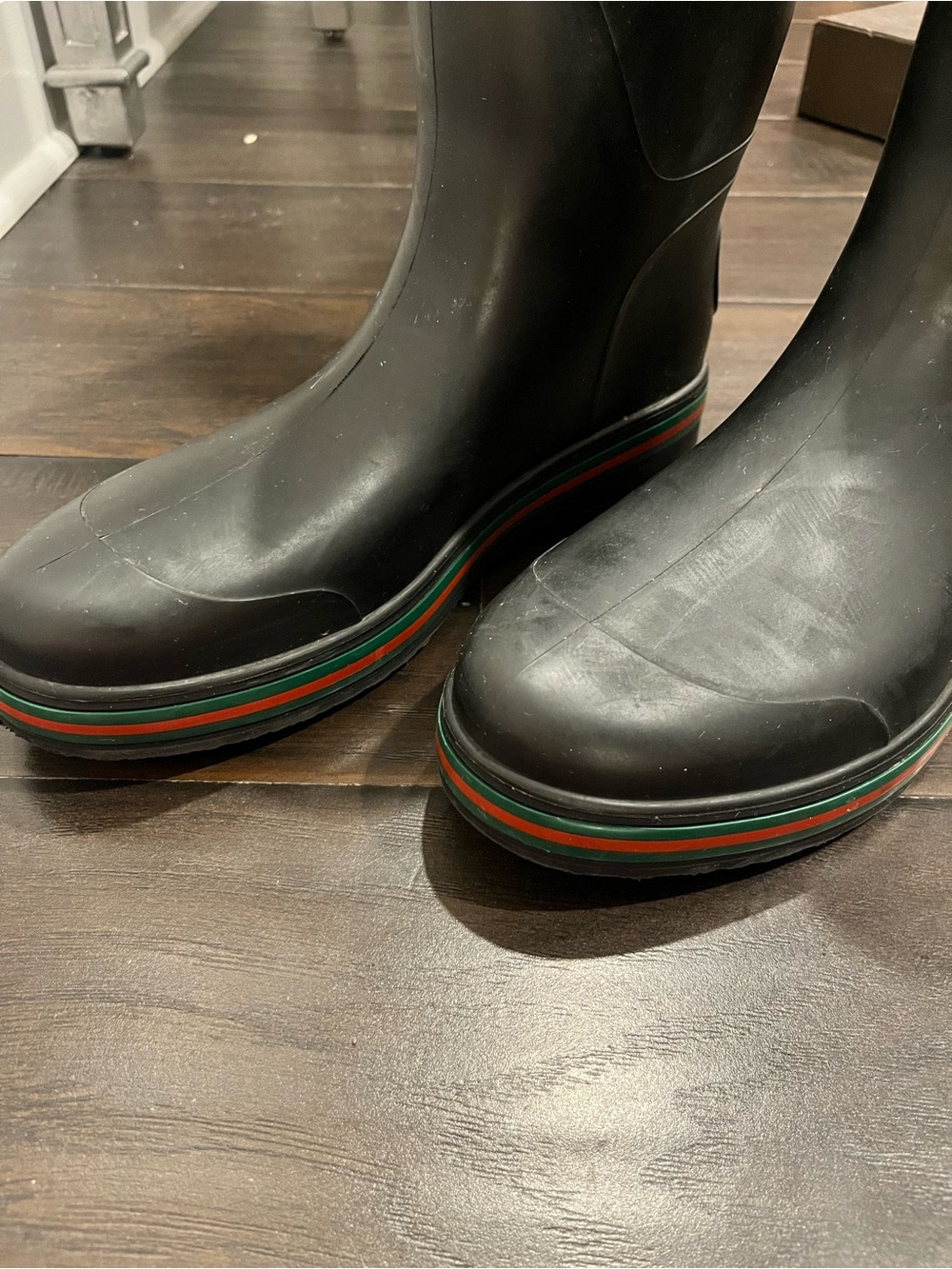 Gucci Black Rain & Snow Boots with Green and Red Stripe - Picture 3 of 11